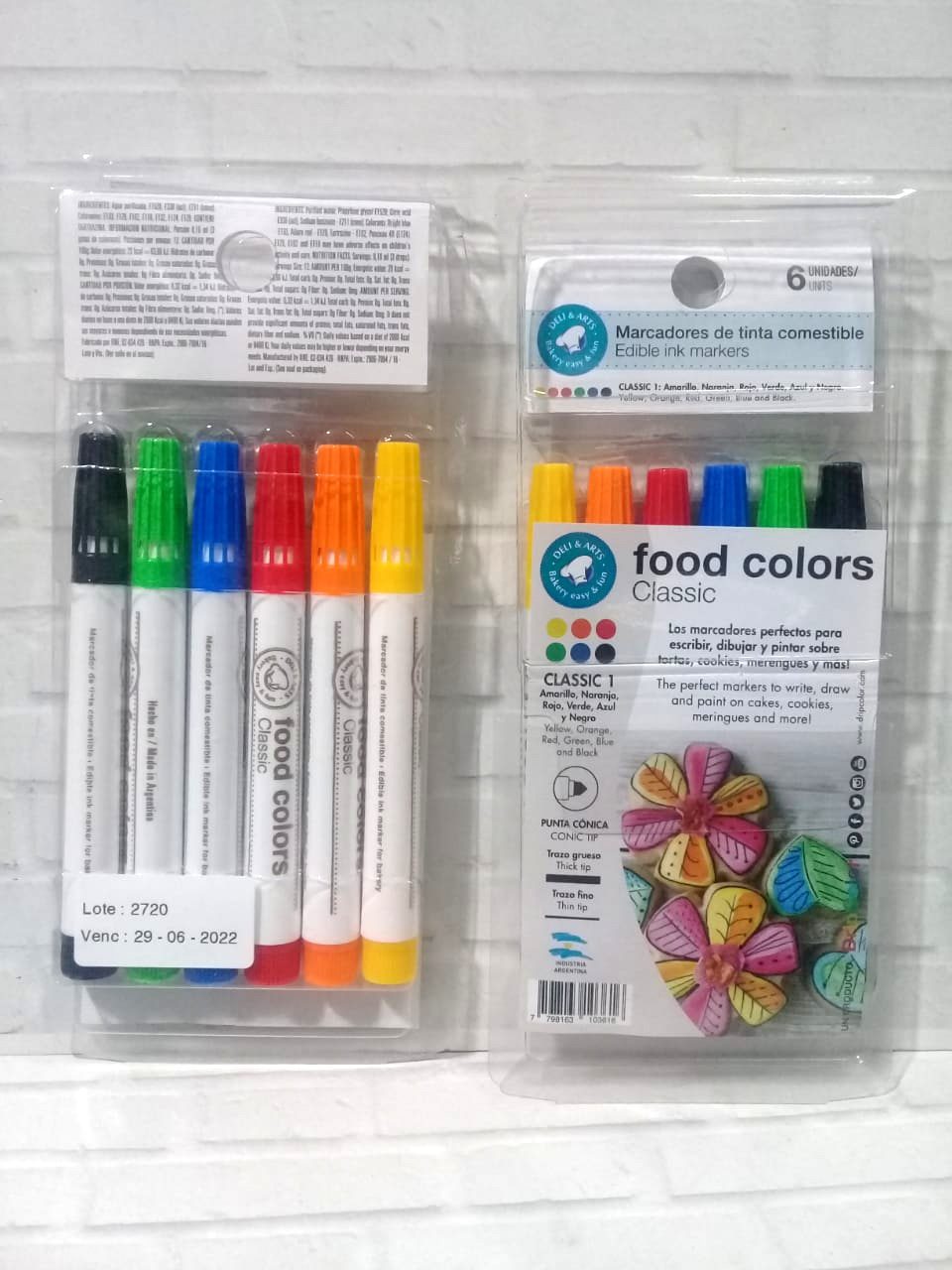 marcador tinta comestible multicolor x 6