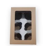Caja cartón craft con visor y base sostén para 6 cupcakes x 10 u