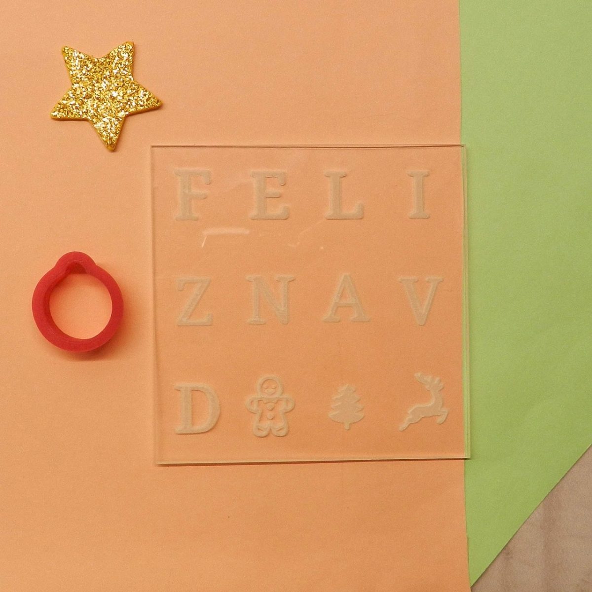 Set de stamp con cortante bocha feliz navidad