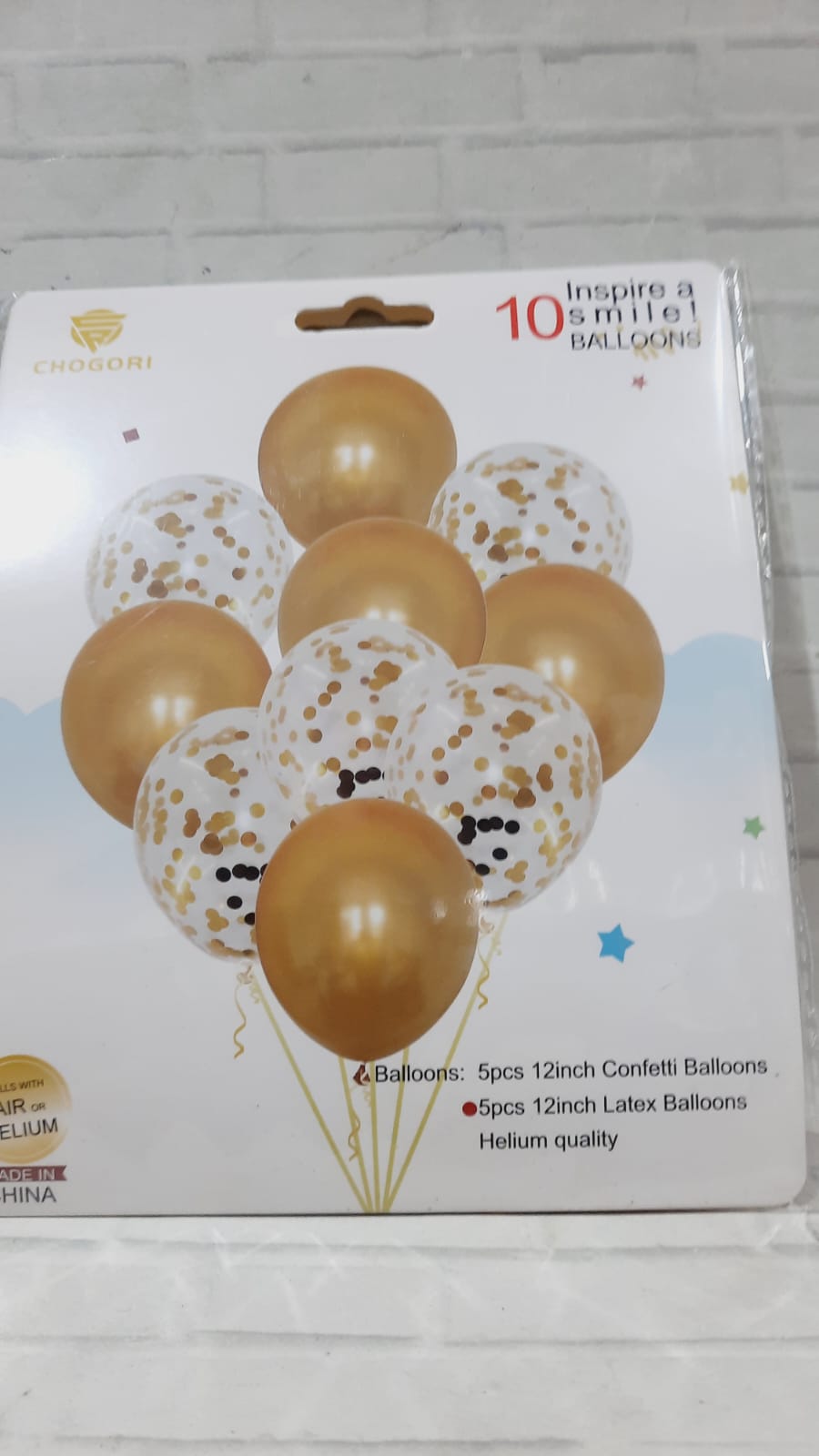 Set de 10 globos perlados y confetti dorado o