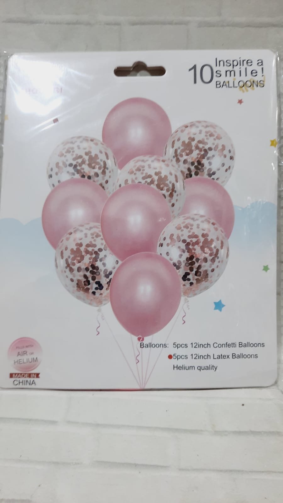 Set de 10 globos perlados y confetti rosa