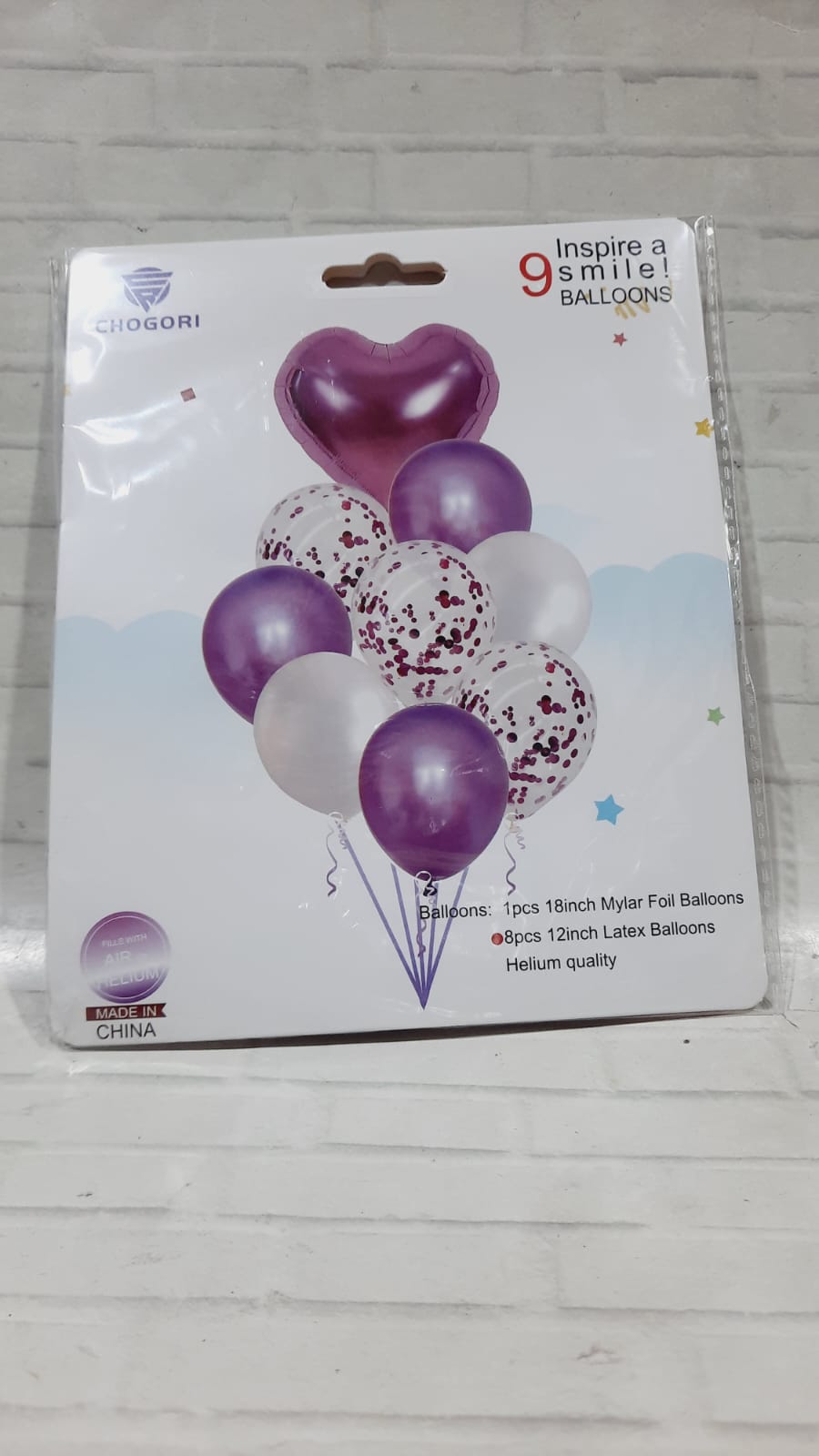 Set de 9 globos corazon violeta
