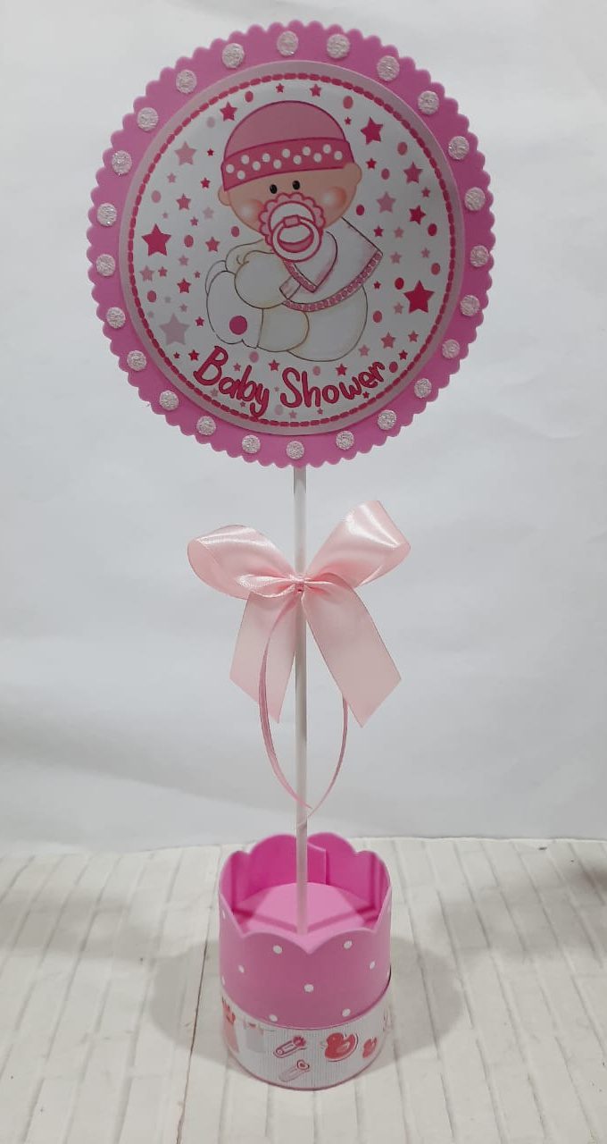 Centro de mesa Baby shower nena rosa