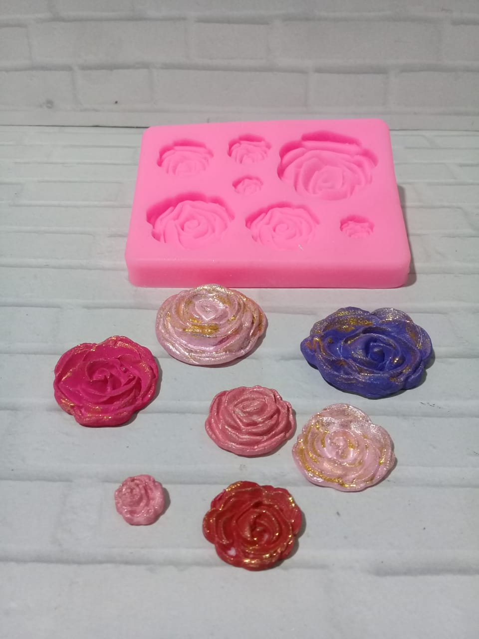 molde de silicona flores rosas x 7