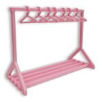 Perchero plástico rosa con 7 perchas para cookies