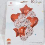 Set de 10 globos 4 figuras y 6 cristal con confetti rojo