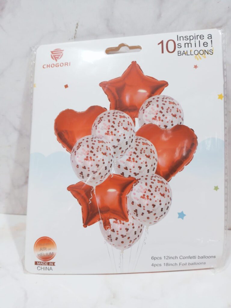 Set de 10 globos 4 figuras y confetti rojo