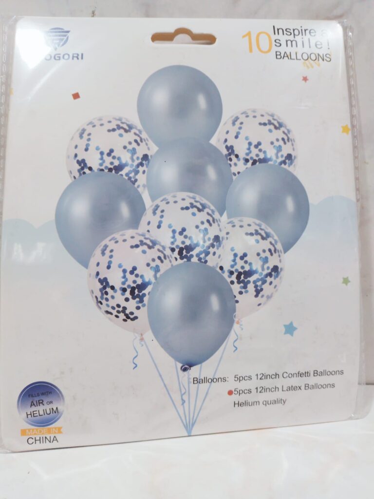 Set de 10 globos perlados y confetti celeste