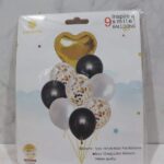 Set de 9 globos perlados y confeti corazón dorado combinado