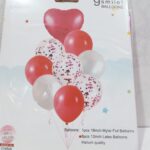 Set de 9 globos perlados y confeti corazón fucsia