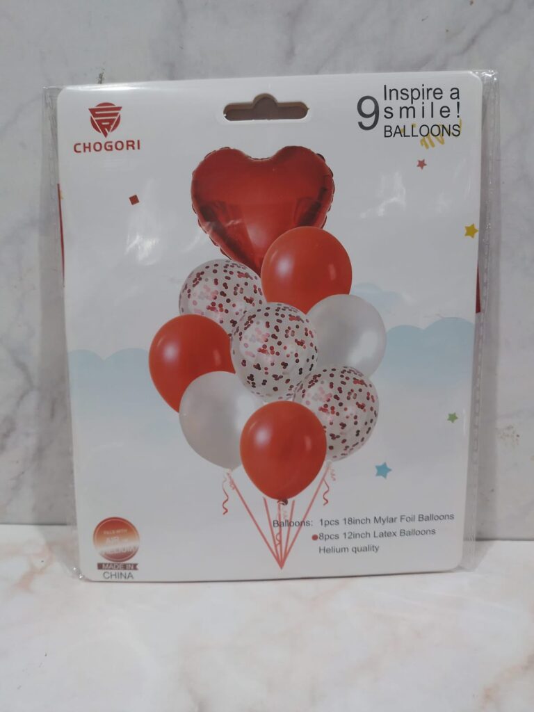 Set de 9 globos corazon rojo