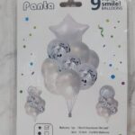 Set de 9 globos perlados y confeti estrella Plateada