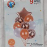 Set de 9 globos perlados y confeti estrella Rosa Gold