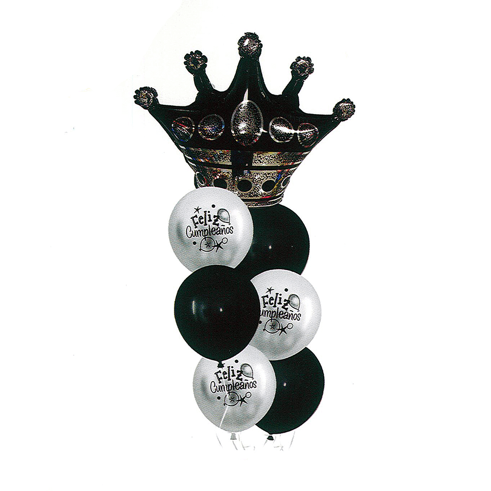 bouquet de globo con corona negra y plata