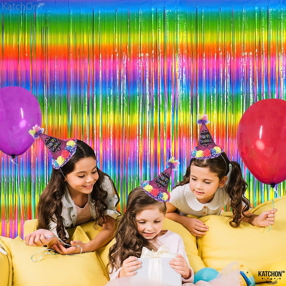 decoracion cortina multicolor metalizada arcoiris