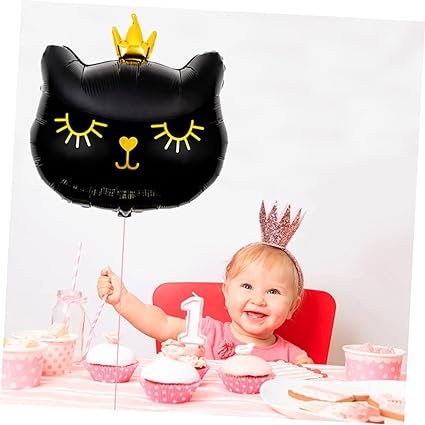 decoracion globo gatita negra con corona