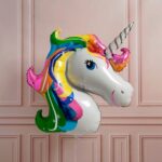 Globo metalizado cabeza de unicornio multicolor 50 cm