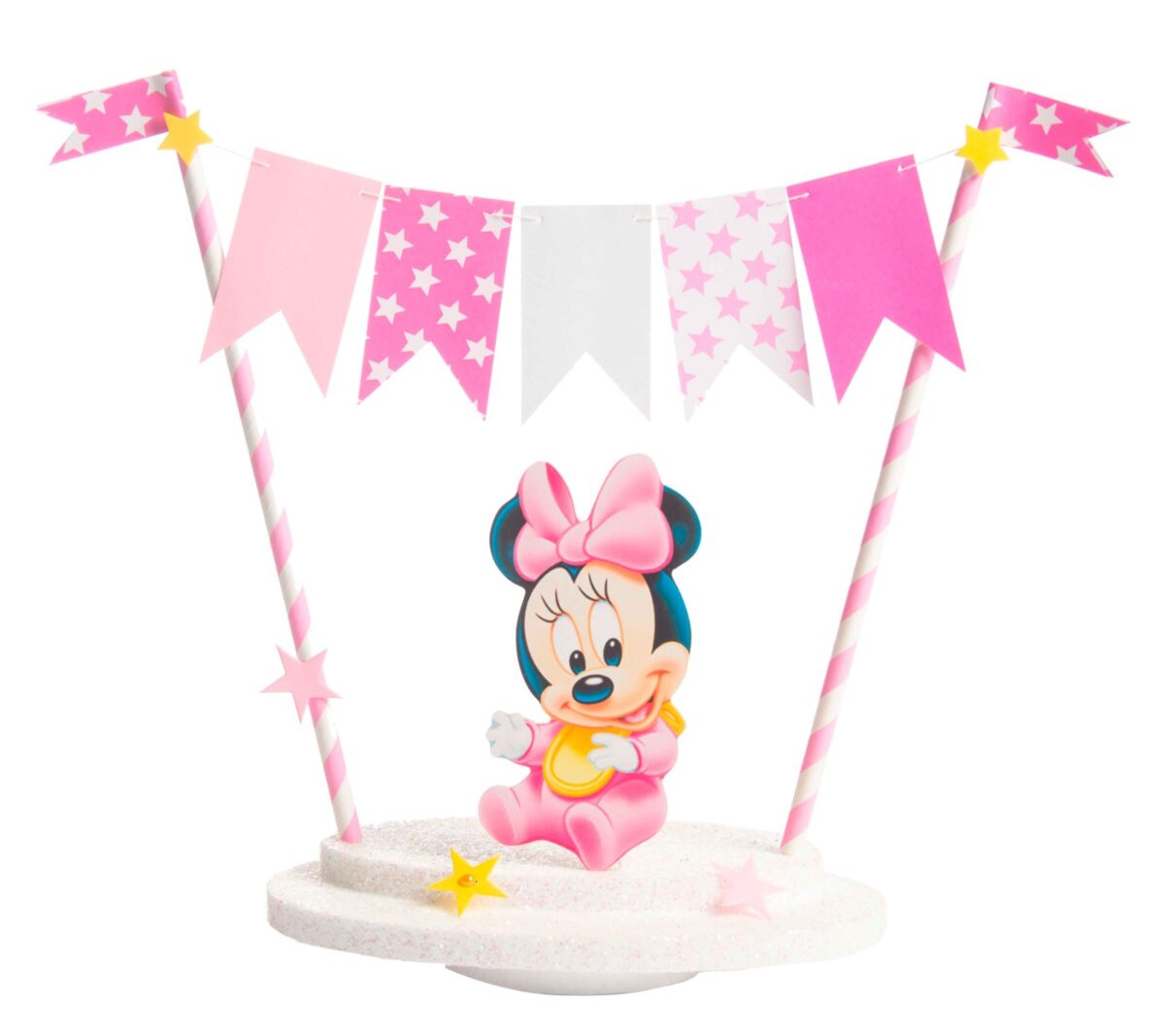 Adorno de torta banderin Minnie bebe