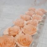 Set de 12 flores de cartulina con hojas color salmón