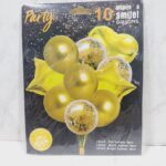 Set de 10 globos metalizados 3 figuras y 7 globos de látex dorado