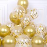 GLobo de látex Cristal con confetti 12 pulgadas dorados x 10 u