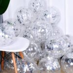 GLobo de látex Cristal con confetti 12 pulgadas plateados x 10 u