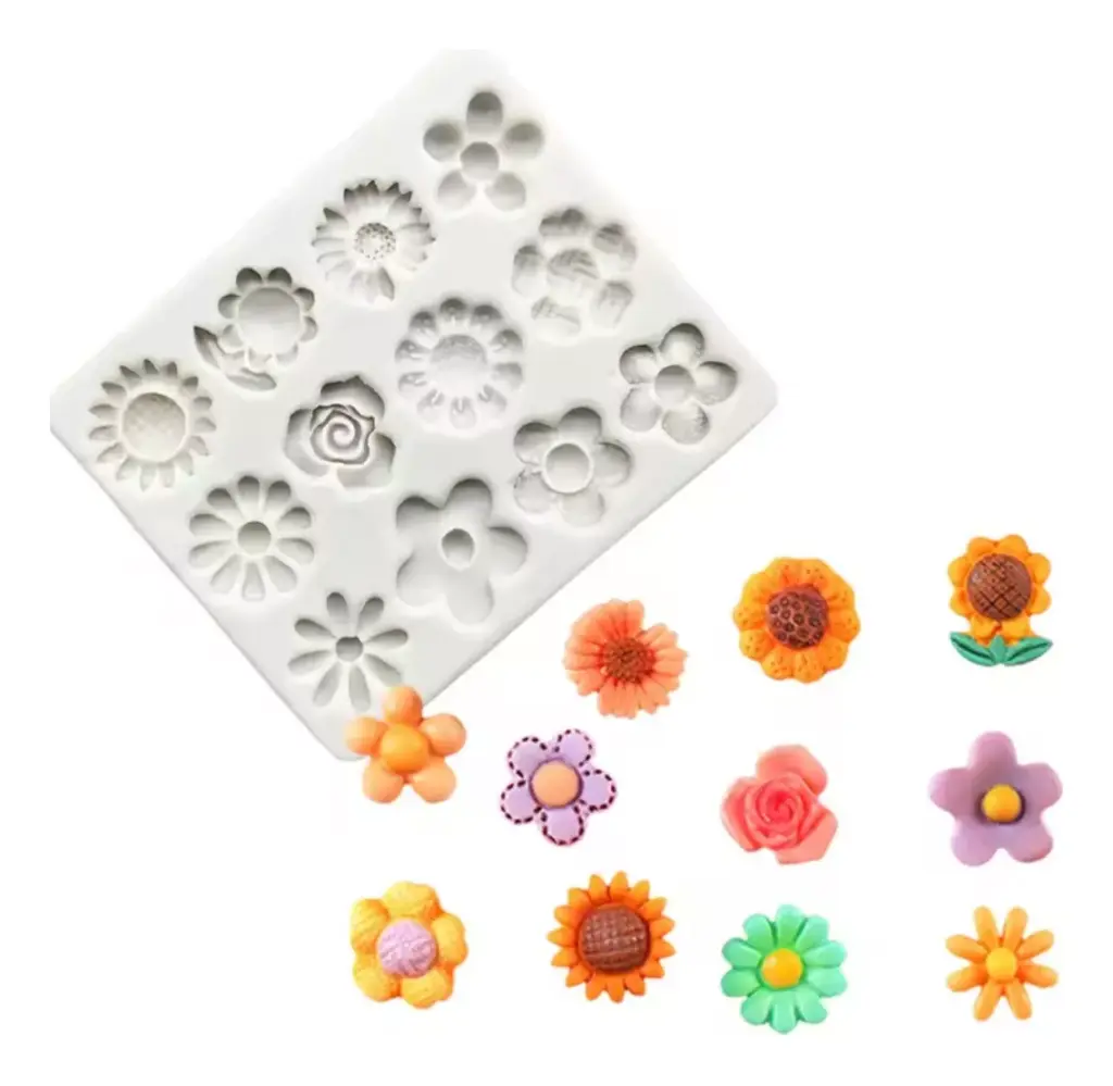 Molde de silicona flores varias x 12 S 1710