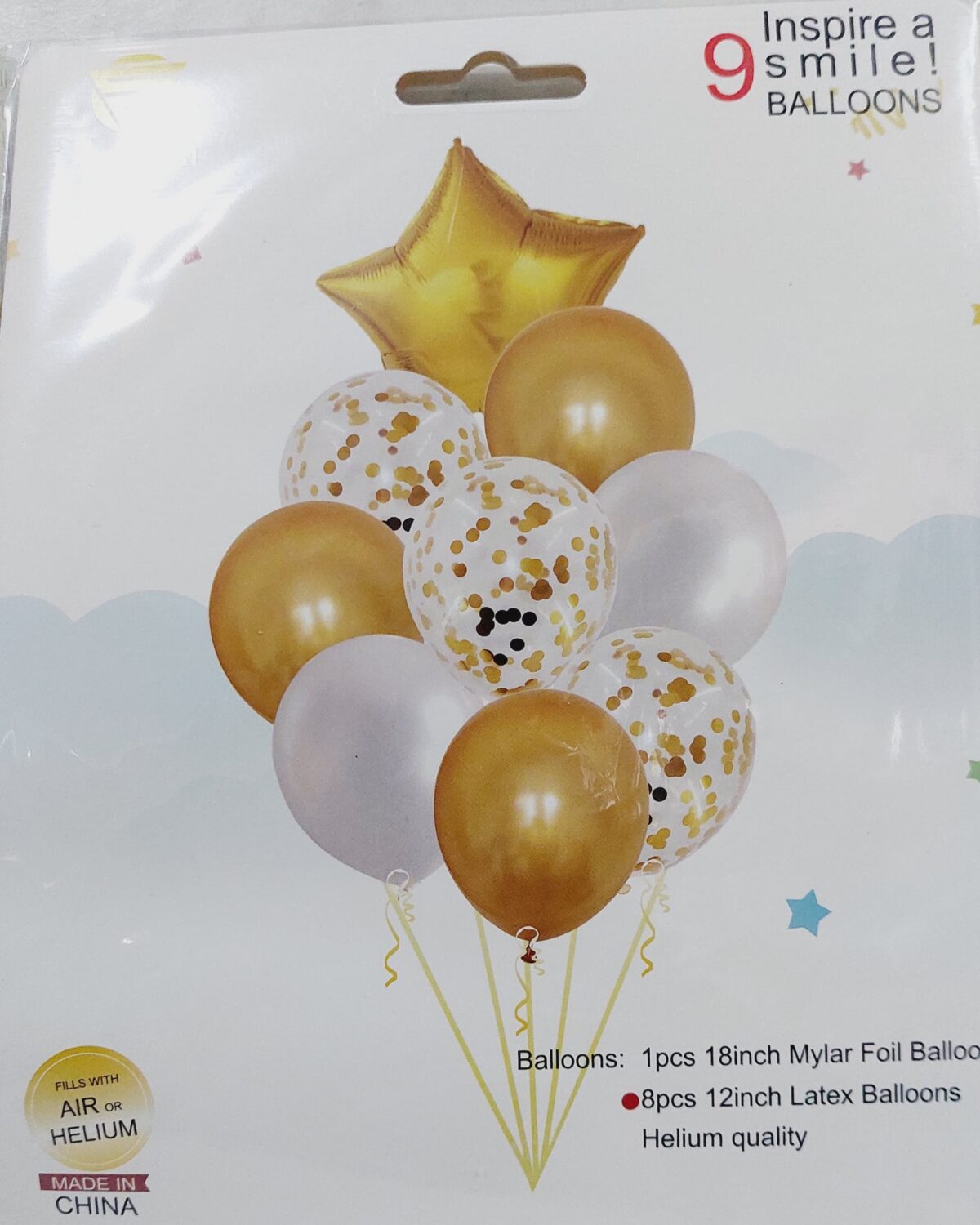 Set de 9 globos estrella dorada scaled