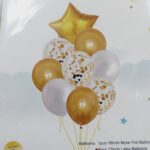 Set de 9 globos perlados y confeti estrella dorada