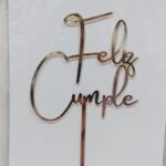 TOPPER acrilico espejado dorado FELIZ CUMPLE 10 cm