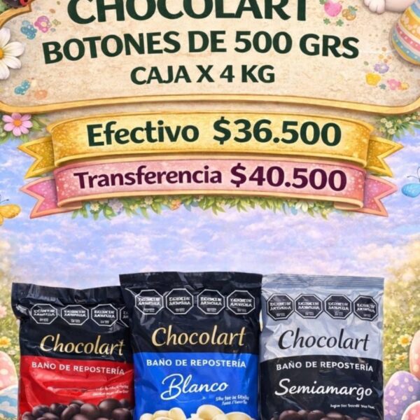 Baño de repostería Chocolart monedas x 500 grs Caja x 4 kilos