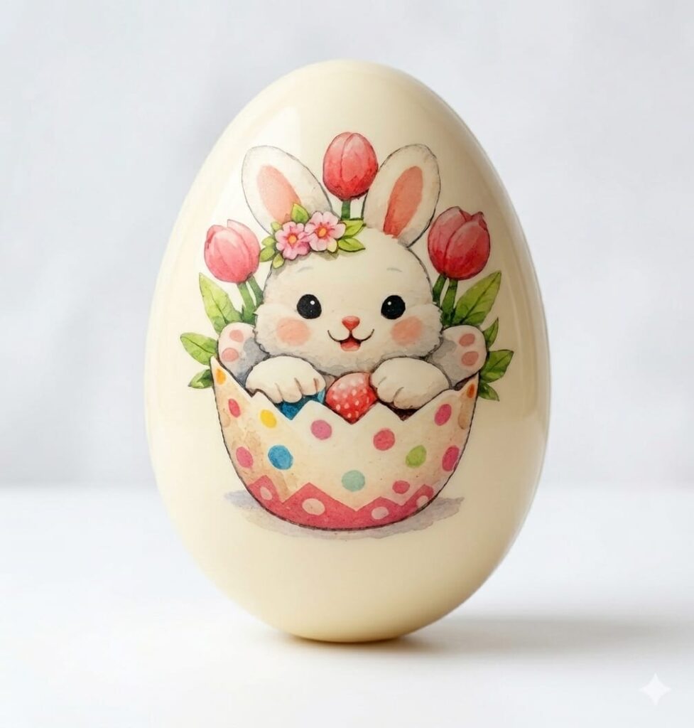 Huevo de pascuas con chocotransfer conejito 3