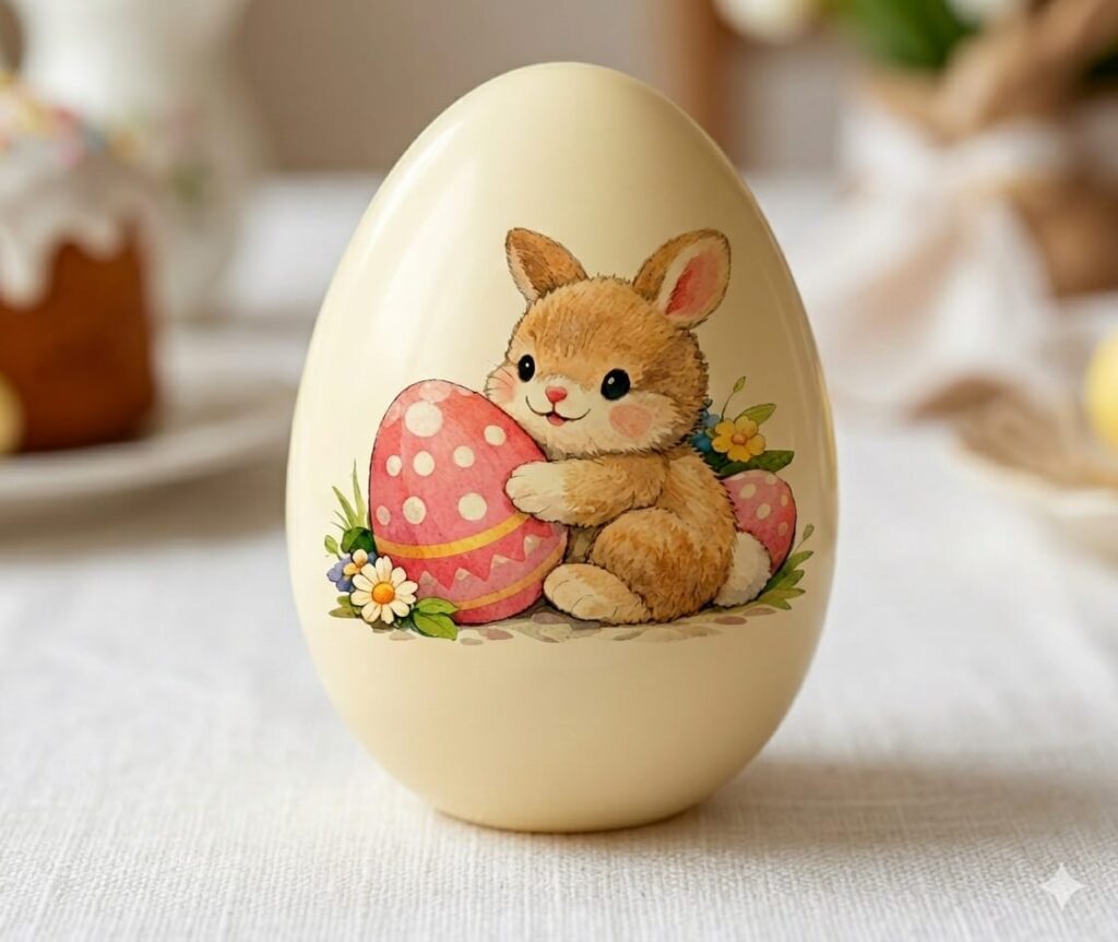 Huevo de pascuas con chocotransfer conejito 4