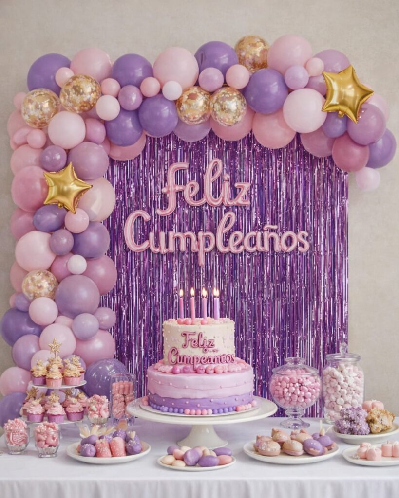 Set de decoracion con globos lila y rosa