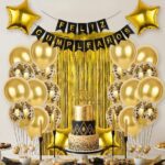 Set de decoración con globos banderín y cortina x 29 piezas dorado
