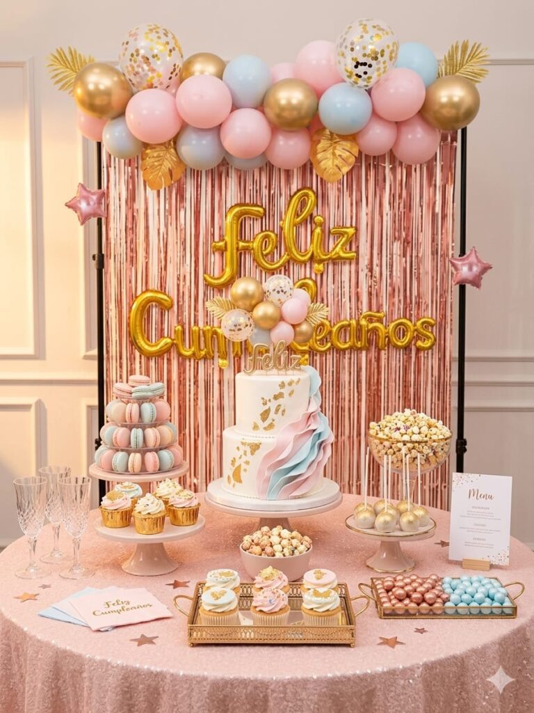 Set de decoracion globos pasteles con hojas