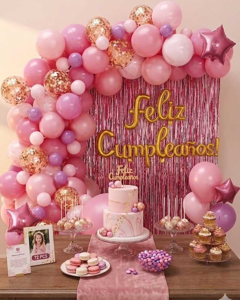 decoracion con globos rosas