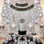 Set de decoración con globos banderín y cortina x 29 piezas plateado