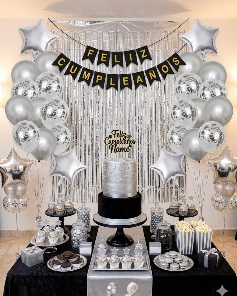 decoracion globos plateados