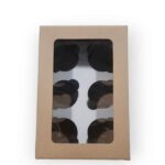 Caja cartón craft con visor y base sostén para 6 cupcakes
