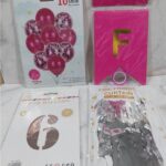 Set de decoración con globos banderín y cortina plata y fucsia 2