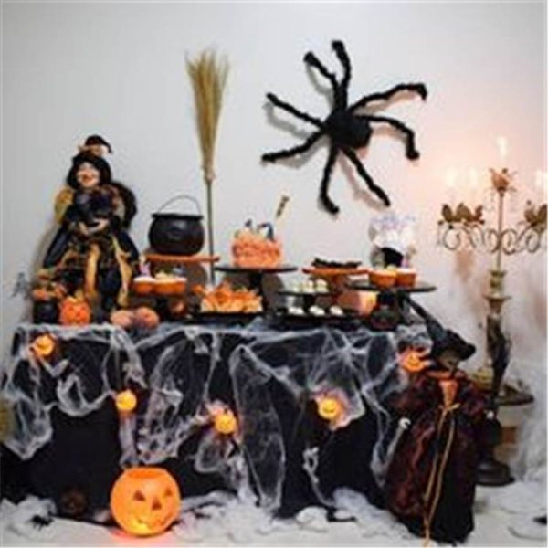 Tela de araña naranja para decoración Halloween - Imagen 3