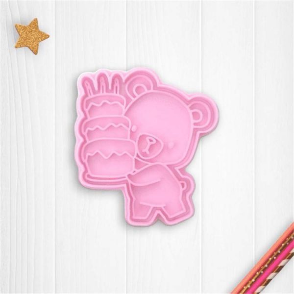 Cortante con sello para cookie oso con torta