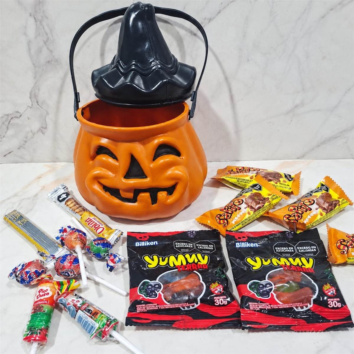 45faa027-11f8-491f-89b2-e9be3268bf48 Calabaza golosinera plástica con tapa para Halloween - Imagen 1