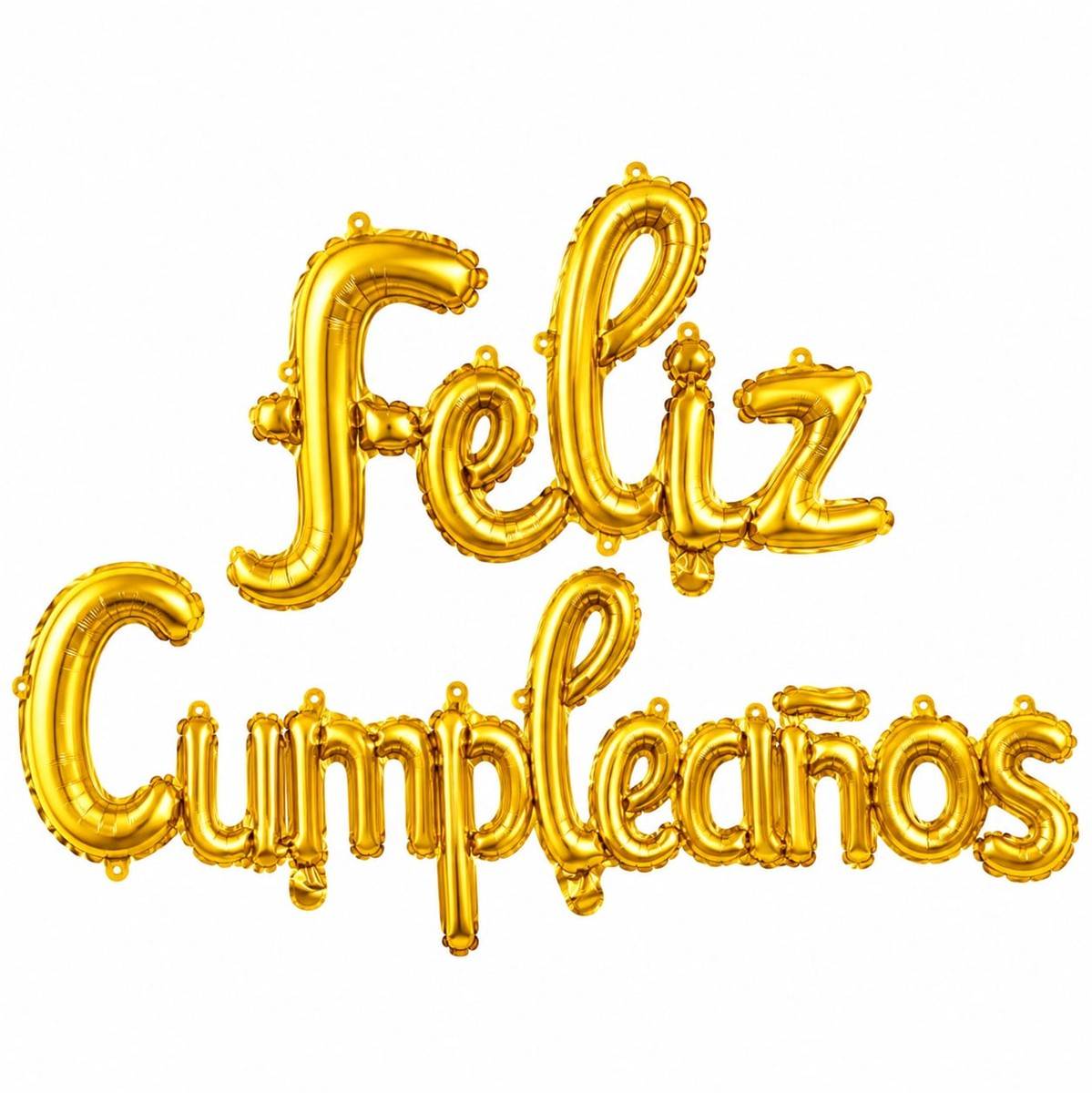 57ecb1da-c748-44c4-bb9d-e1d4a8ffbad9 Frase globo Feliz Cumpleaños cursiva dorada para decorar - Imagen 1