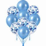Set de 10 globos perlados y confetti  celeste
