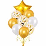 Set de 9 globos perlados y confeti estrella dorada
