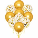 Set de 10 globos perlados y confetti dorado