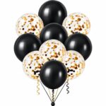 Set de 10 globos perlados y confetti  negro y dorado