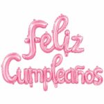 Frase globo Feliz Cumpleaños cursiva rosa para decorar